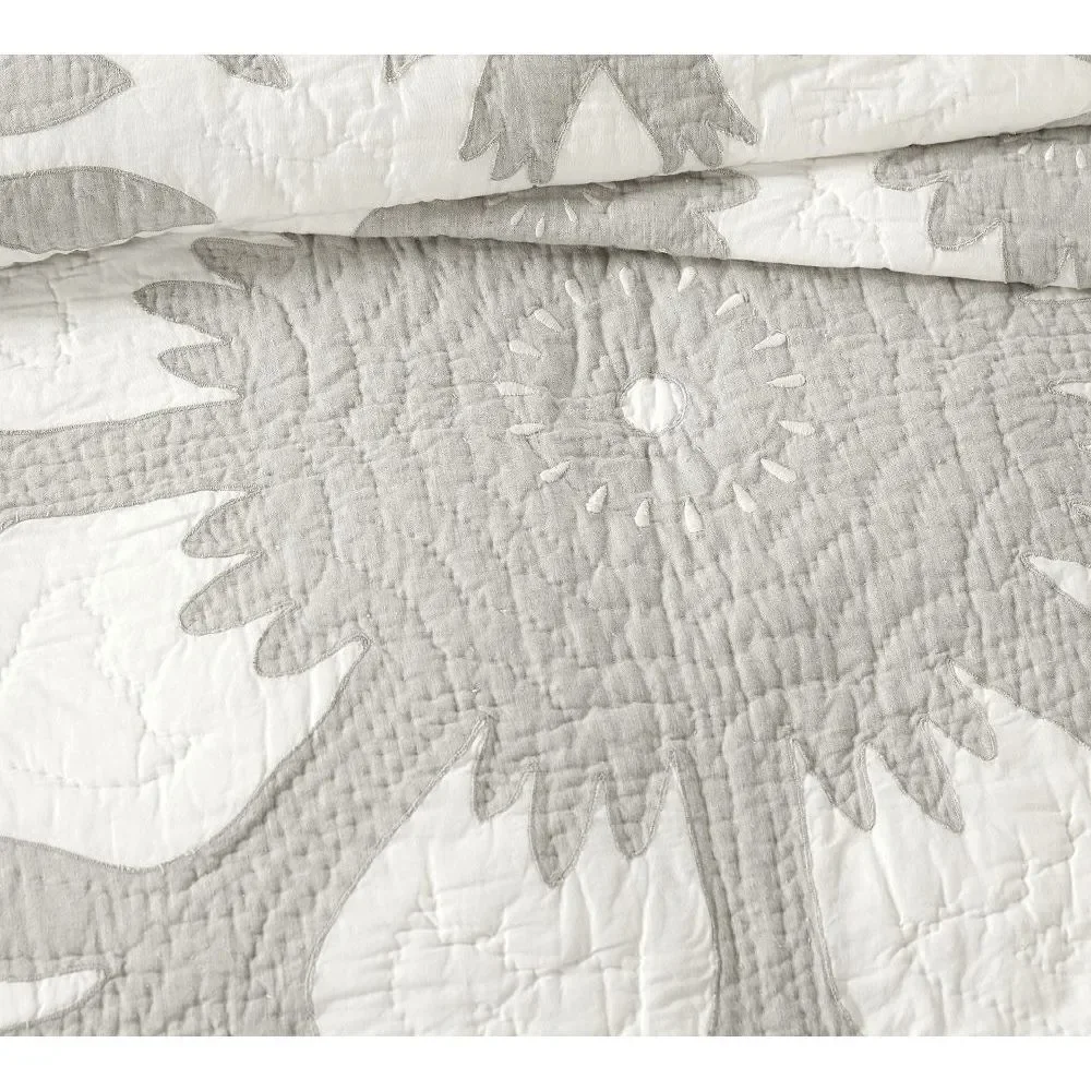 Pottery Barn Lilo 100% Cotton Quilt Grey White Full Country CottageCore